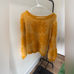 SHEIN YELLOW FLORAL SWEATER WOMENS SIZE L